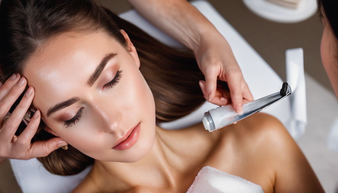 A woman is receiving hot wax hair removal treatment in a professional salon.