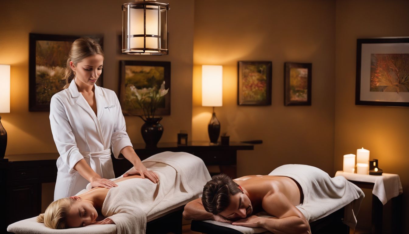 A couple enjoying a relaxing massage in a serene spa room.
