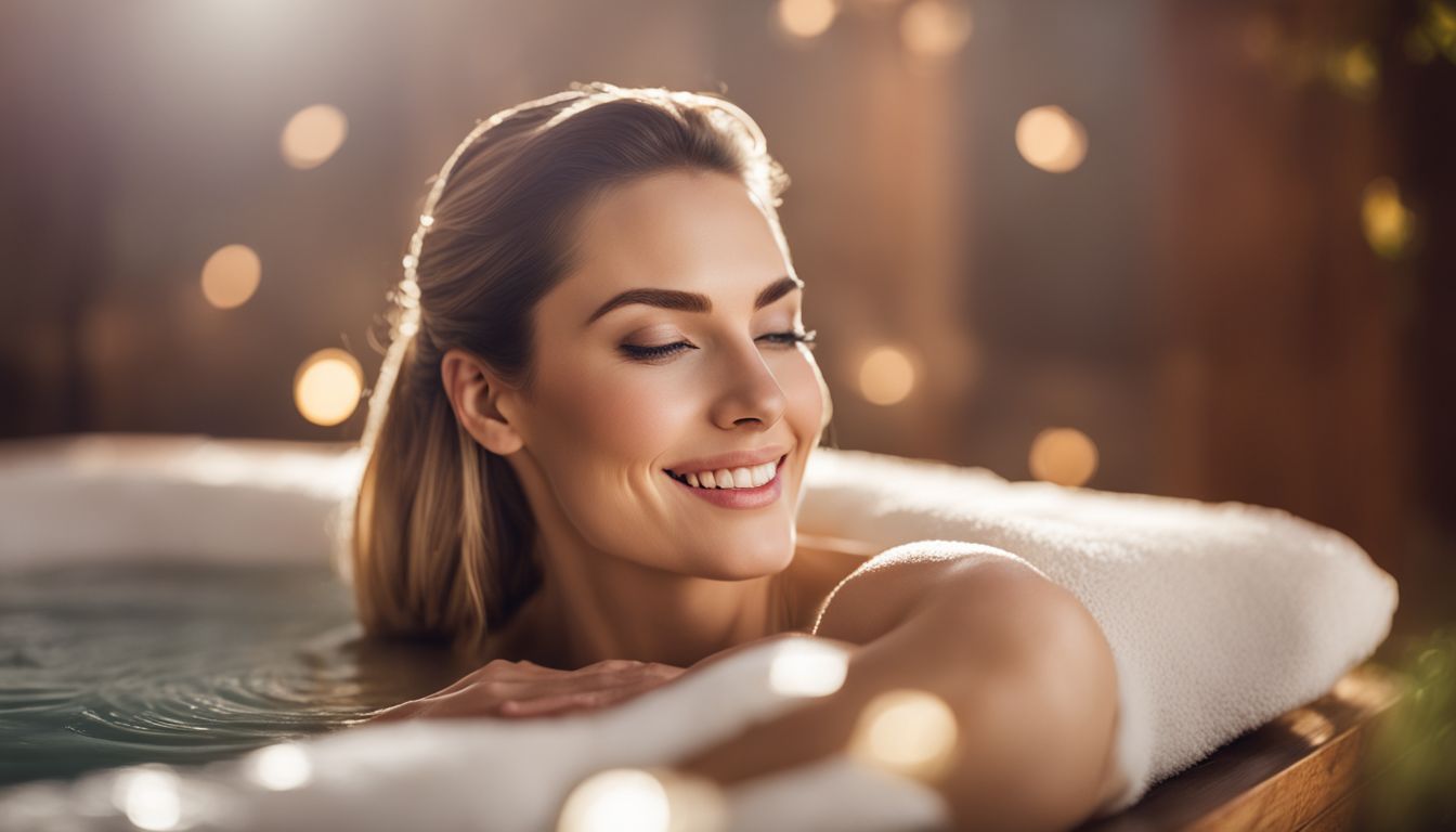 A woman with sensitive skin enjoying a spa day in a tranquil and serene environment.