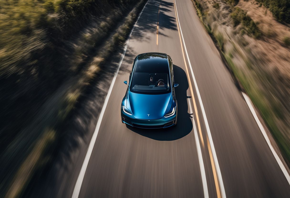 A Tesla captures a wide view of the road ahead and various faces and outfits.