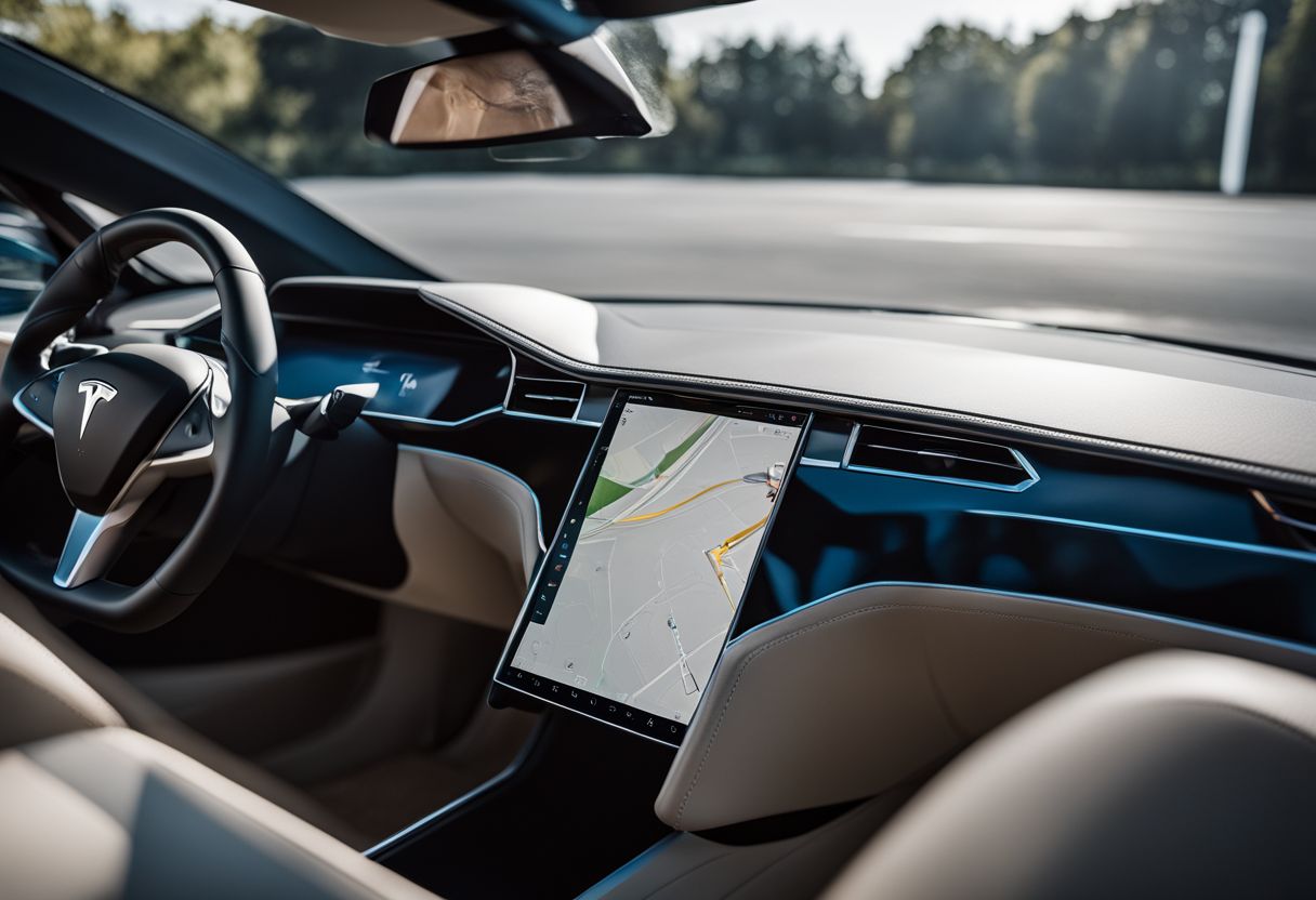 Close-up of a Tesla's door pillar camera capturing surroundings during autonomous driving.