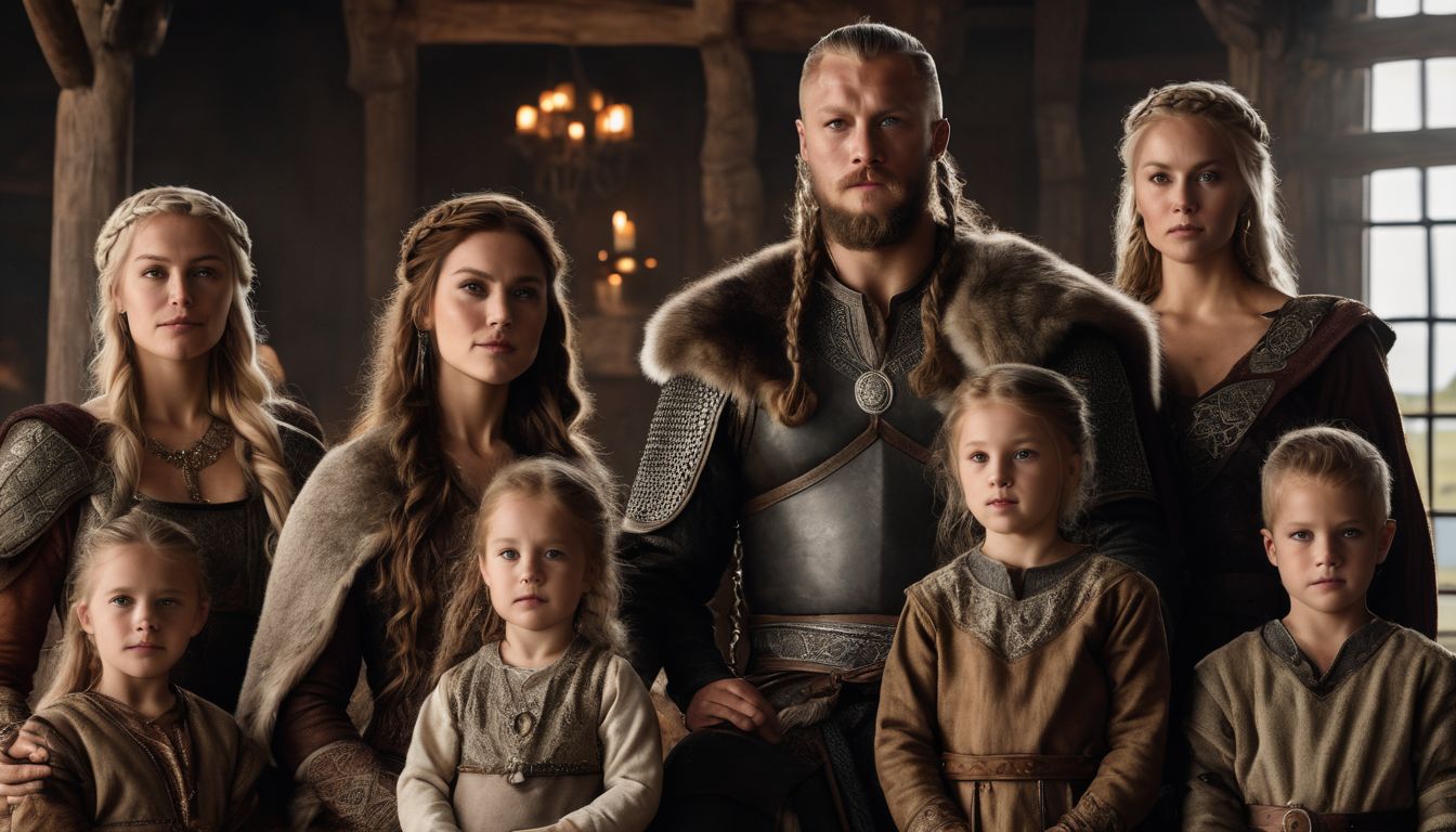 A Viking family portrait with detailed features and various hairstyles and outfits.