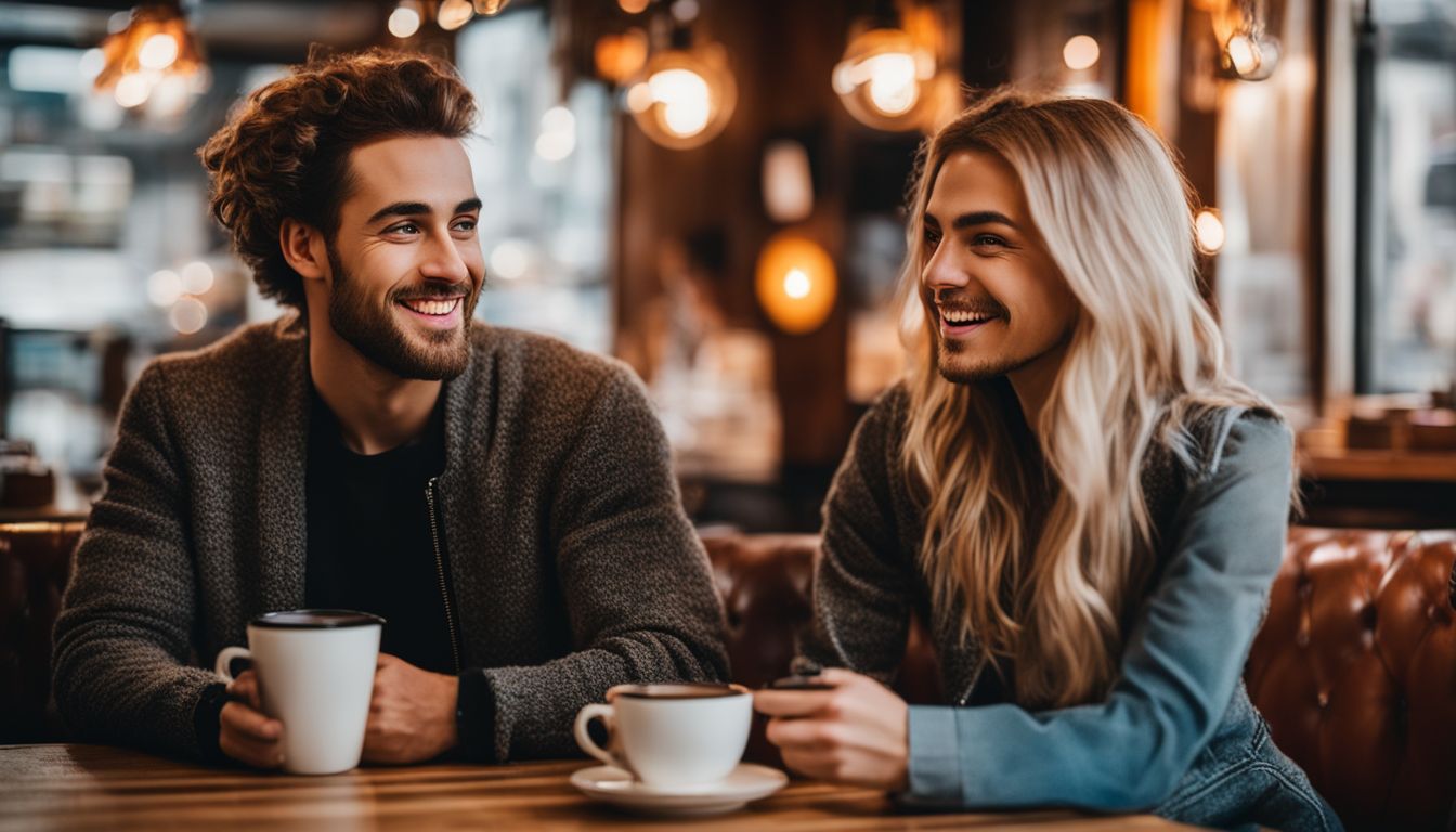 A photo of two animated ENTP and ENFP having a conversation in a coffee shop.