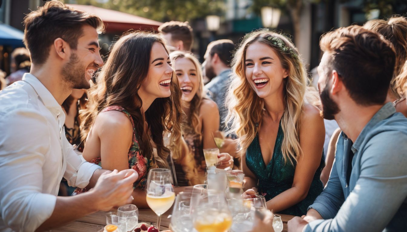 A group of ENTP and ENFJ friends sharing laughter and ideas at an outdoor gathering.