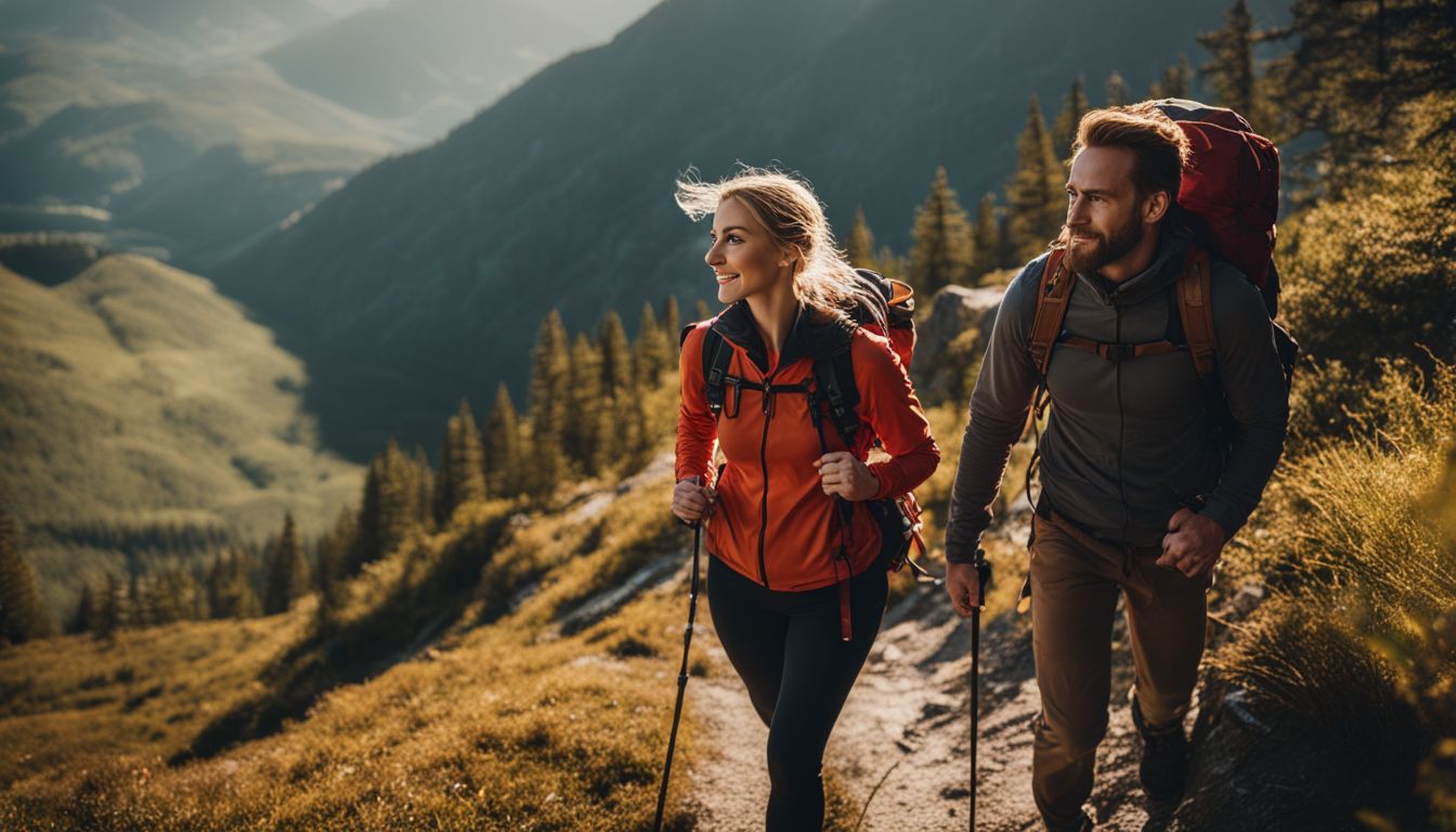 An ENTP and ESTP couple hiking together on a beautiful mountain trail.