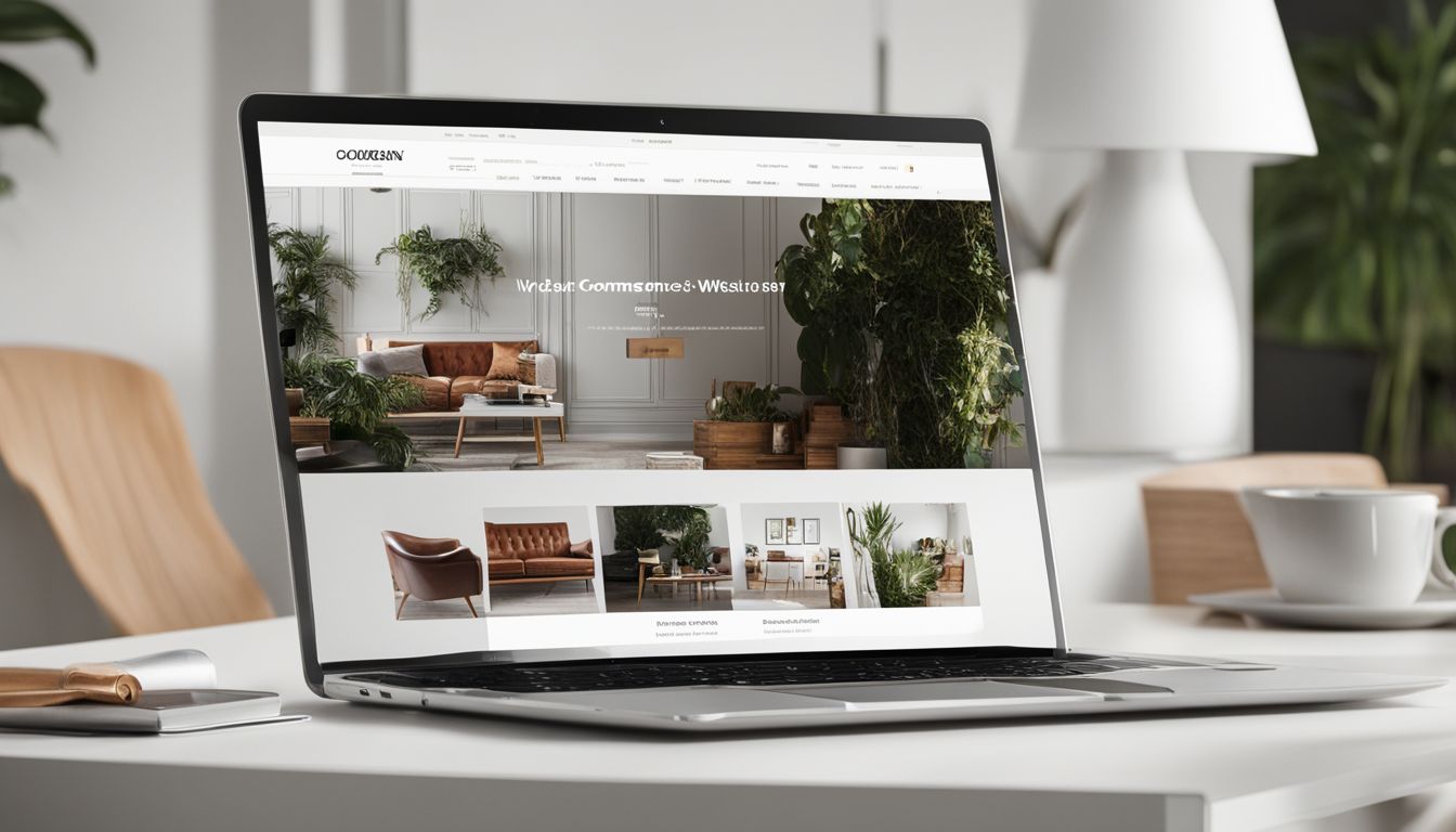 A modern e-commerce website with diverse users in a clean office.