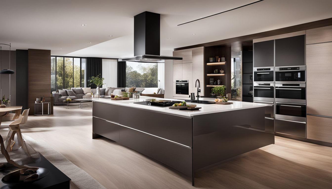 A modern kitchen showcasing high-end appliances, with various styles and details.