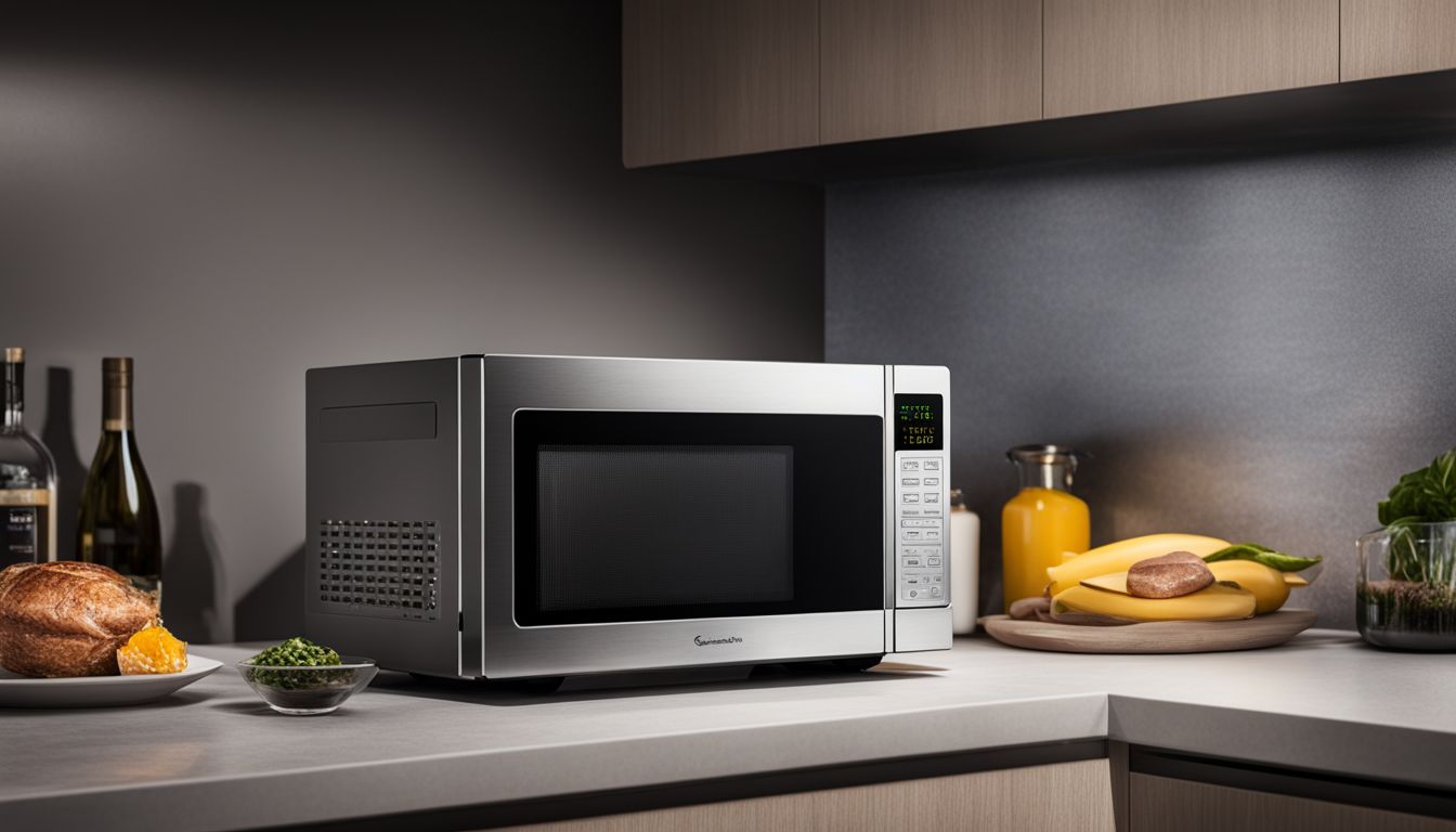 A photo showcasing a modern microwave with various features and styles.