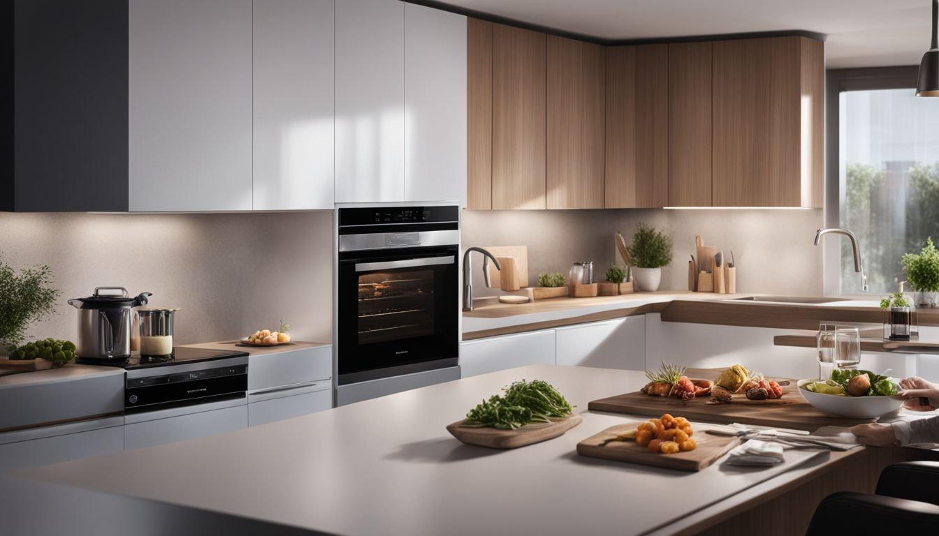 A modern kitchen showcasing the Panasonic NN-SN67HS and its innovative features.