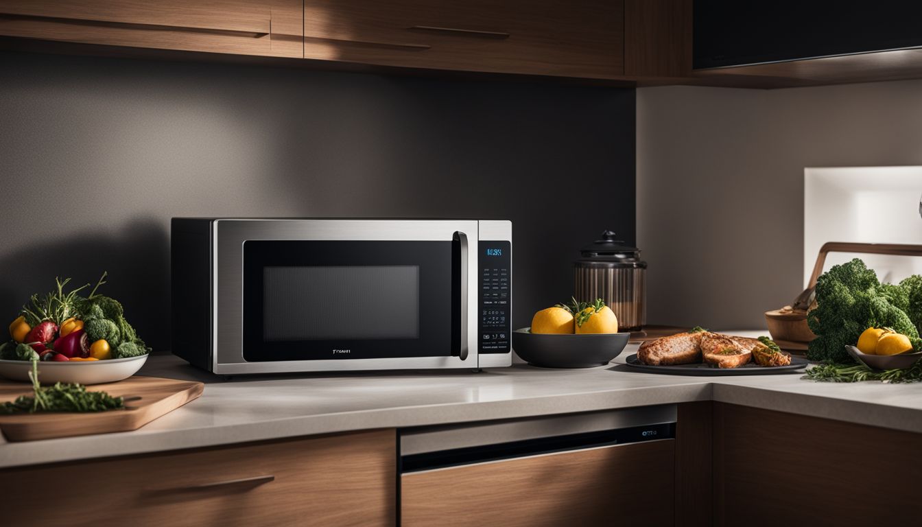 A high-tech microwave with sensors displays precise cooking results.