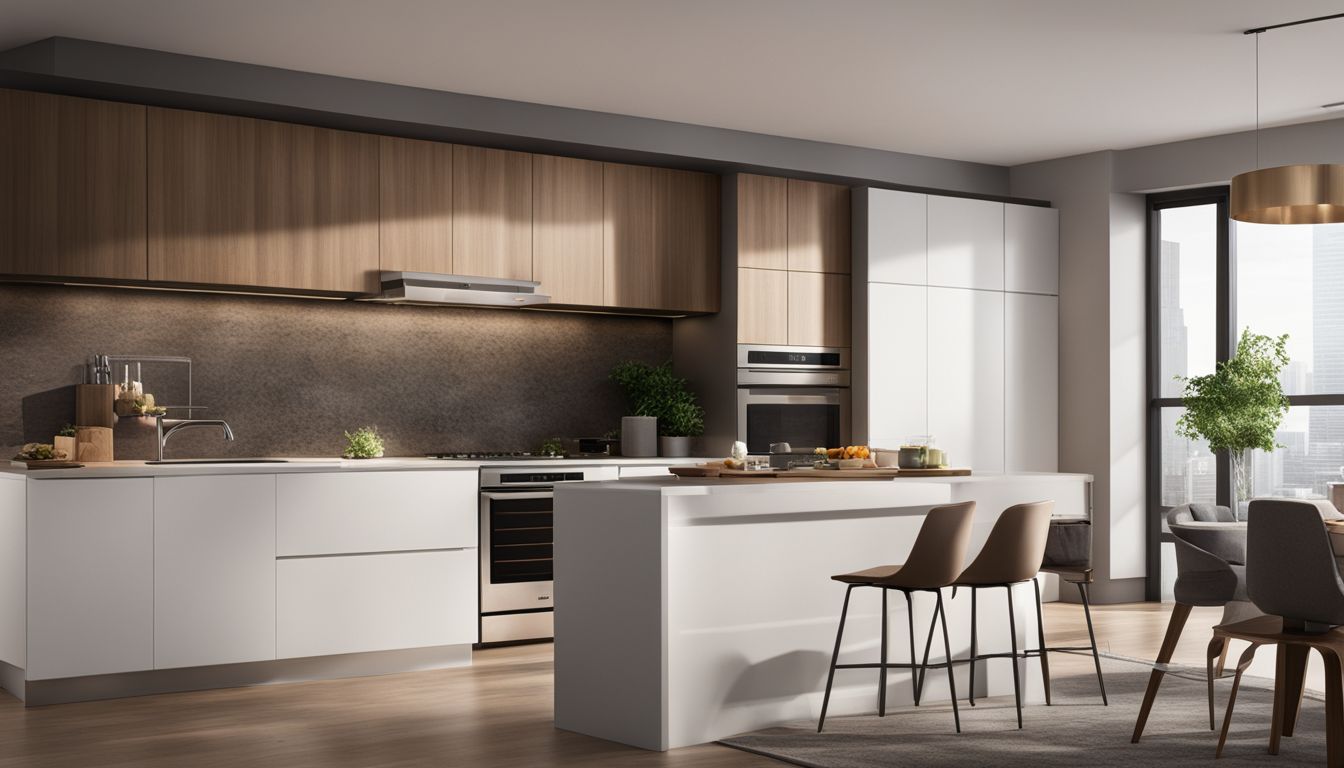 A modern kitchen showcasing the Toshiba over-the-range microwave.
