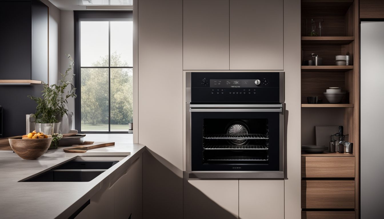 An elegant wall oven in a modern kitchen with various styles.