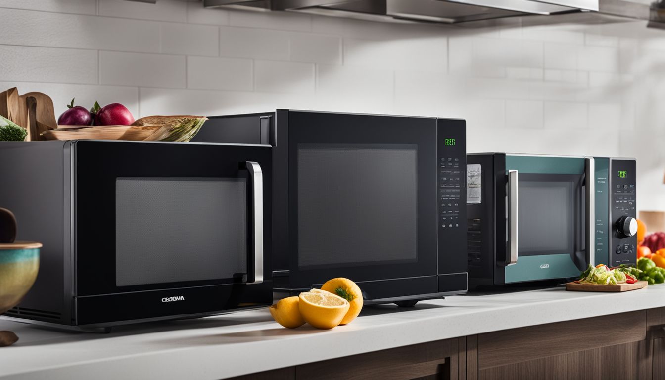 A vibrant selection of microwaves arranged on a modern countertop.