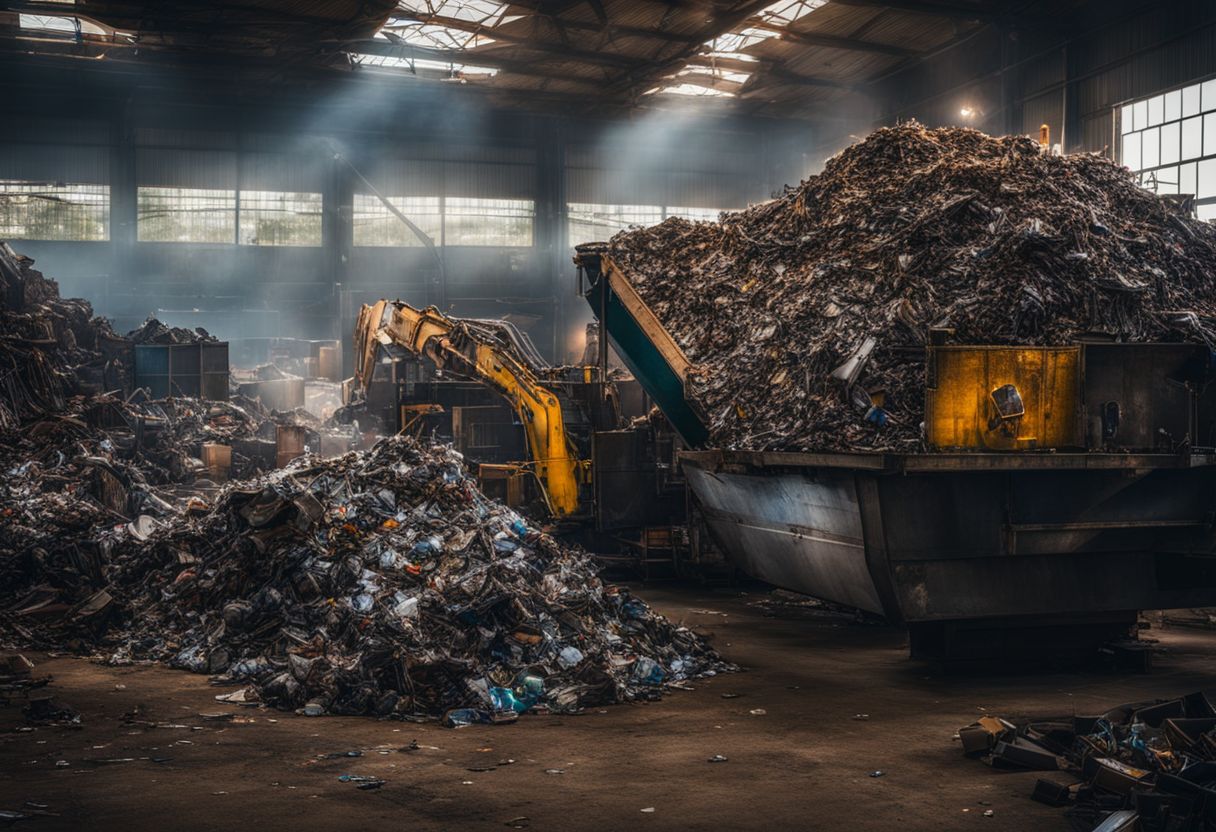 A photo of a metal recycling plant showing piles of discarded items.