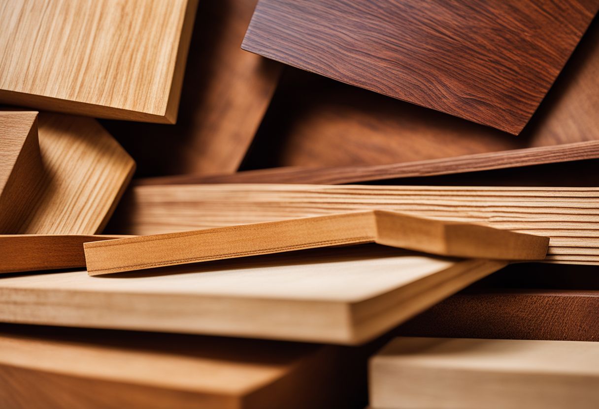 Solid Wood vs Engineered Wood Furniture: Close-up of various wood materials with different textures and finishes.