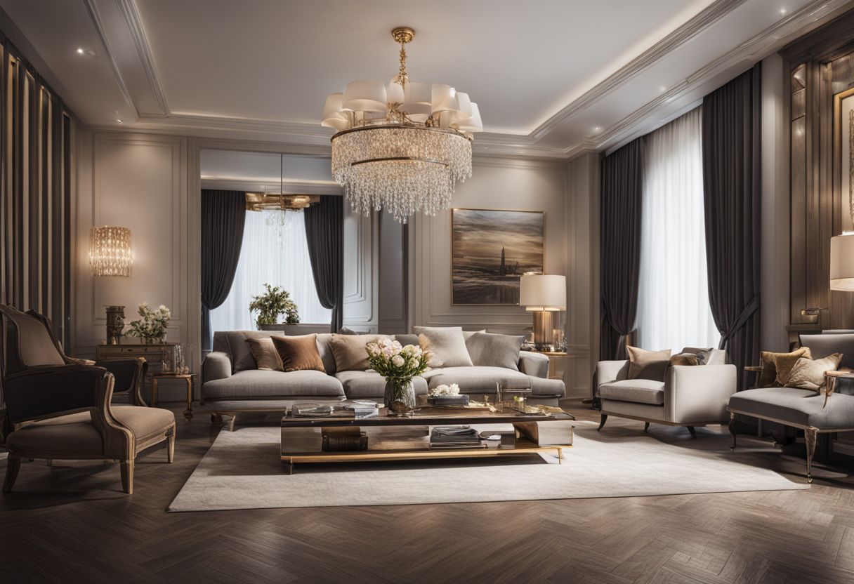 How Much Money Do You Need to Furnish a House: An elegantly decorated living room with luxurious furniture and a spacious layout.