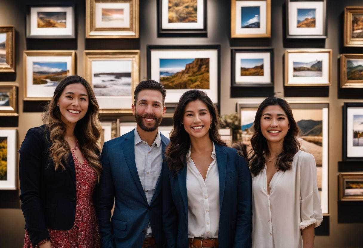 Perfect Picture Placement: How High to Hang a Picture with 8-Foot Ceilings: A family posing in front of a gallery wall with various portraits.