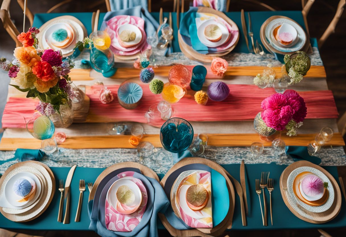 home decorating ideas on a budget birthday: A vibrant table setting with creative DIY party decorations.