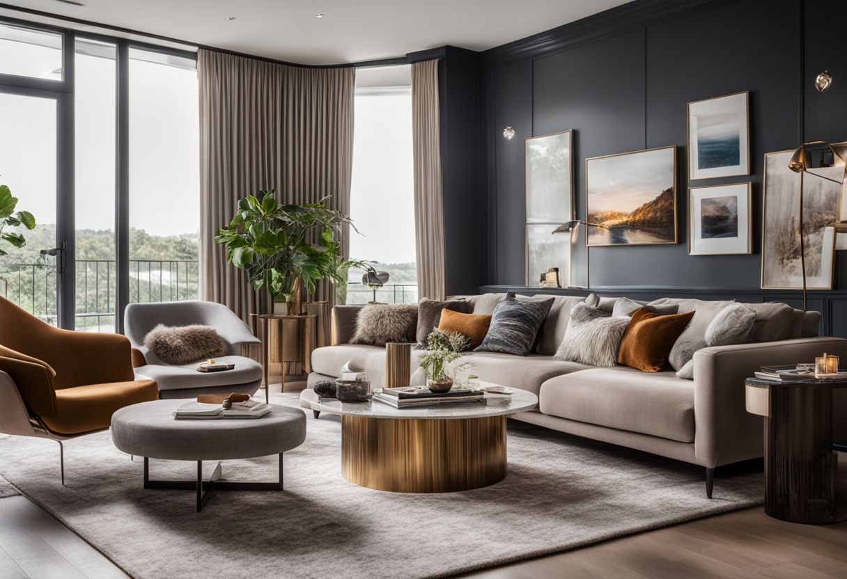 A stylish modern living room with comfortable seating and vibrant atmosphere.
