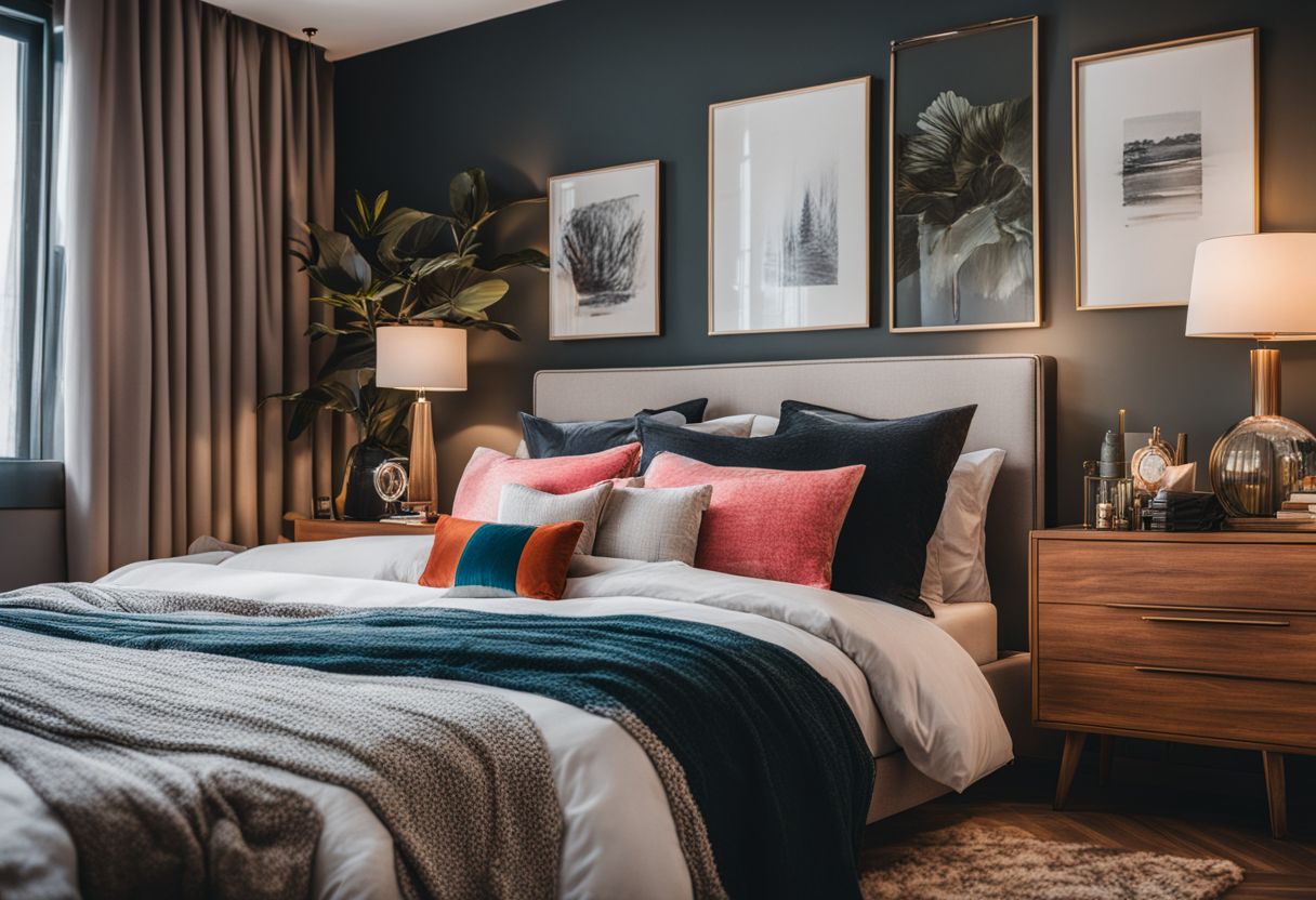 Apartment Bedroom Decorating Ideas on a Budget: A colorful and budget-friendly bedroom with cozy and stylish decor items.