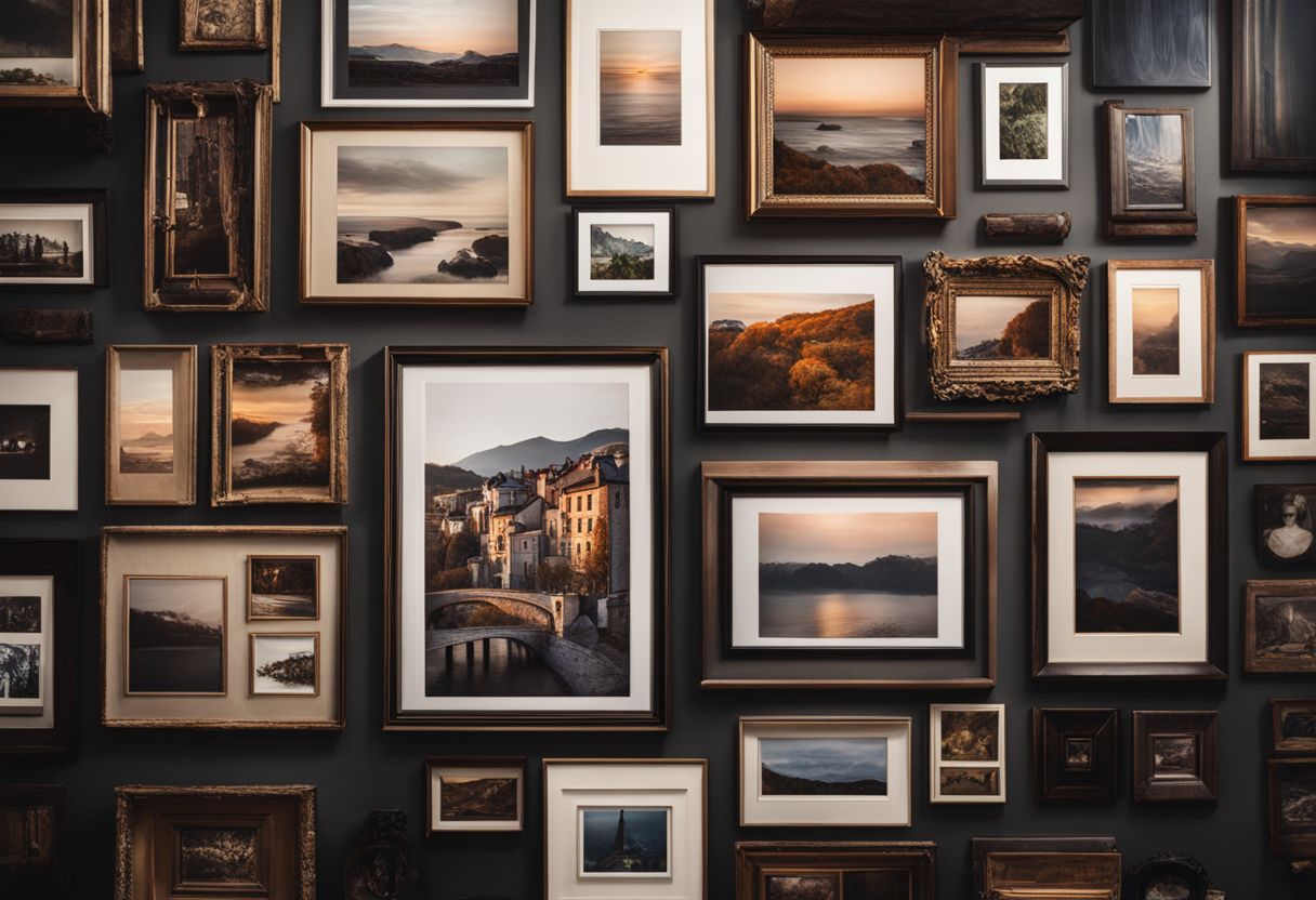 What to use to stick pictures on walls without ruining the paint: A creative gallery wall with various temporary hanging options showcasing art.