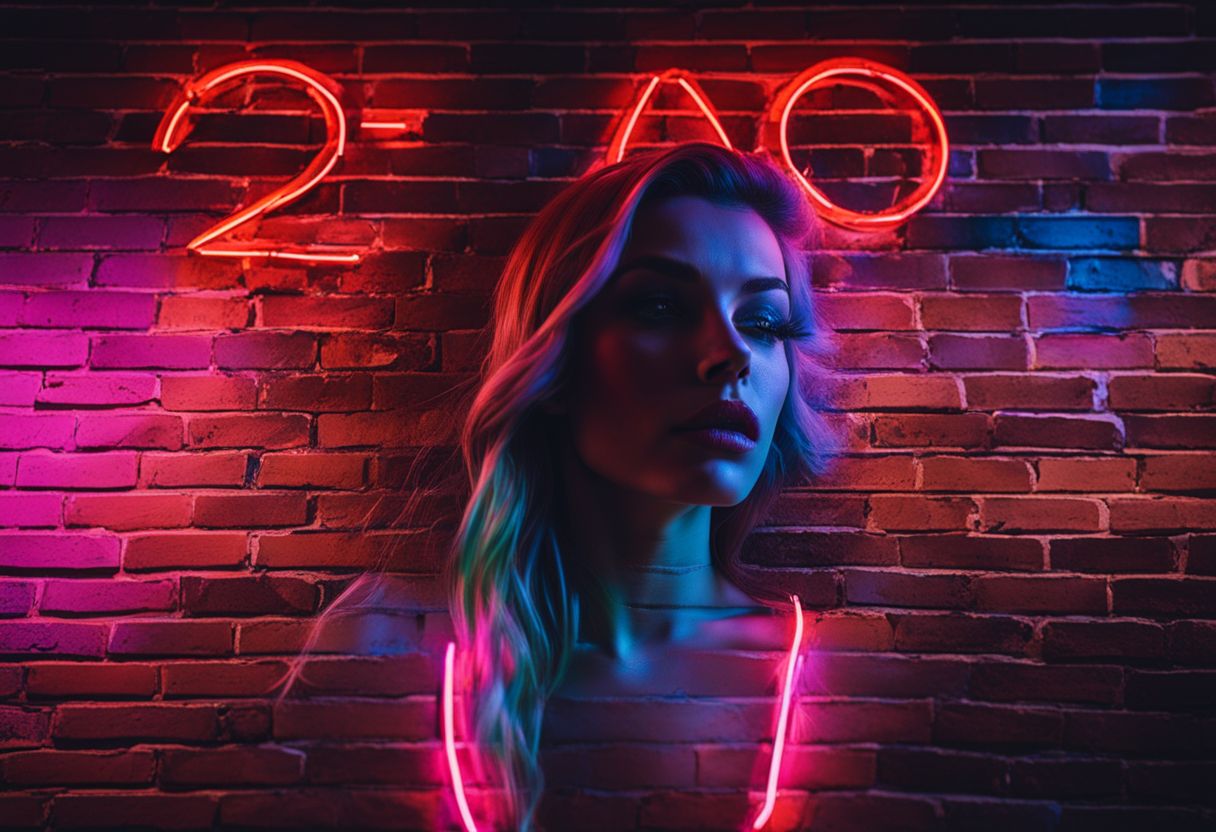 What can you hang on your wall: Close-up neon sign with detailed human faces, hair styles, and outfits.
