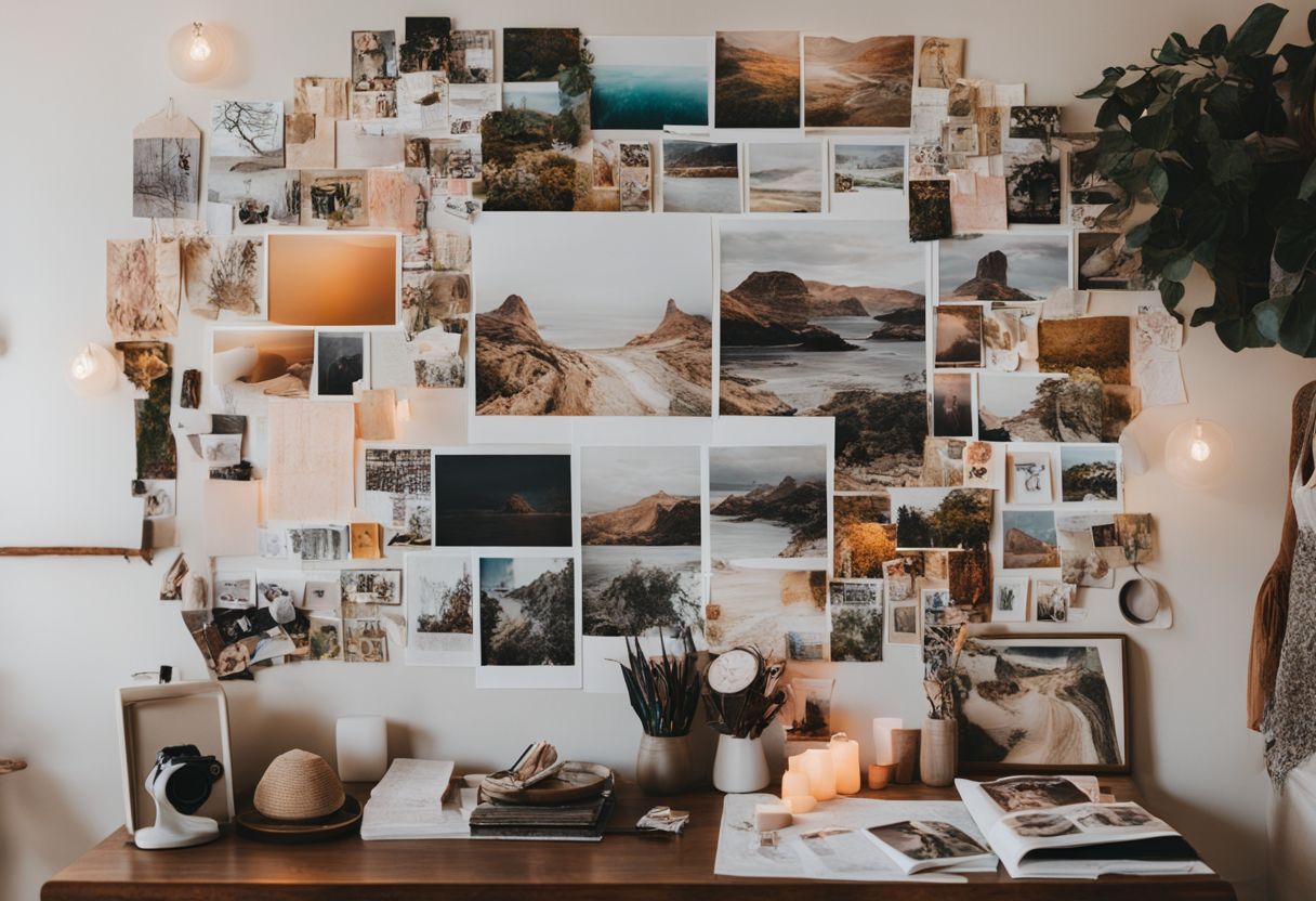 An organized vision board filled with diverse images and creative elements.