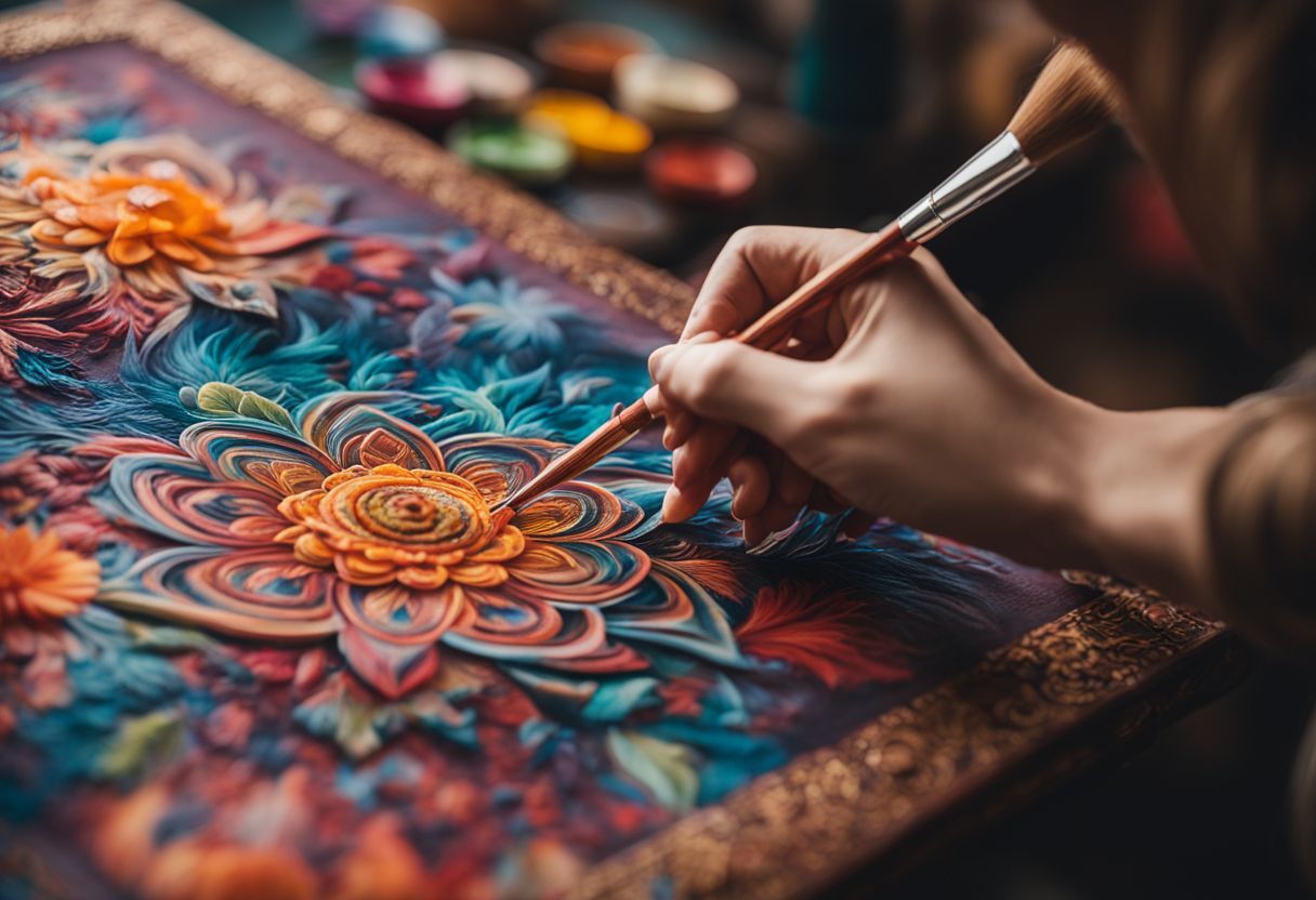 Best Handmade Wall Paintings A hand painting a vibrant, intricate design on a canvas.