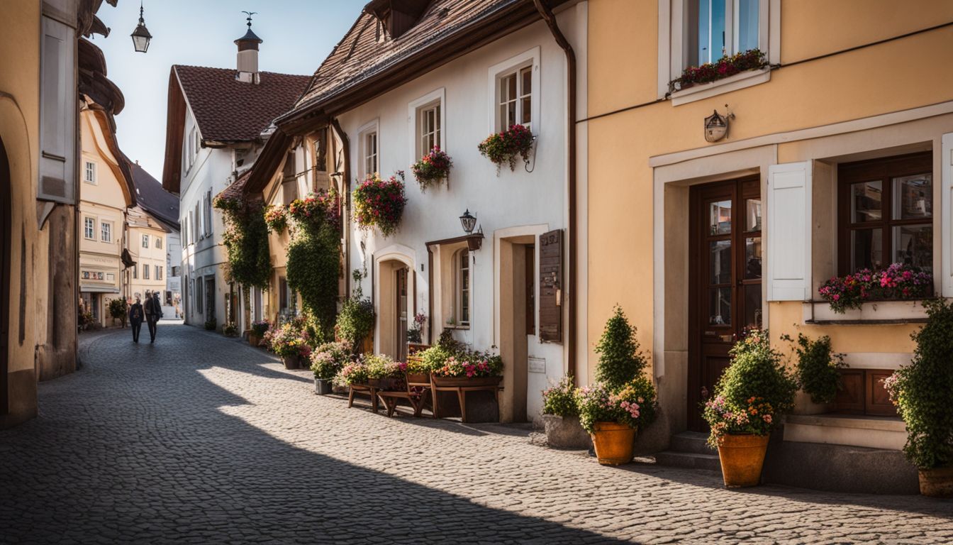 A picturesque Austrian village with bustling atmosphere and varied faces.