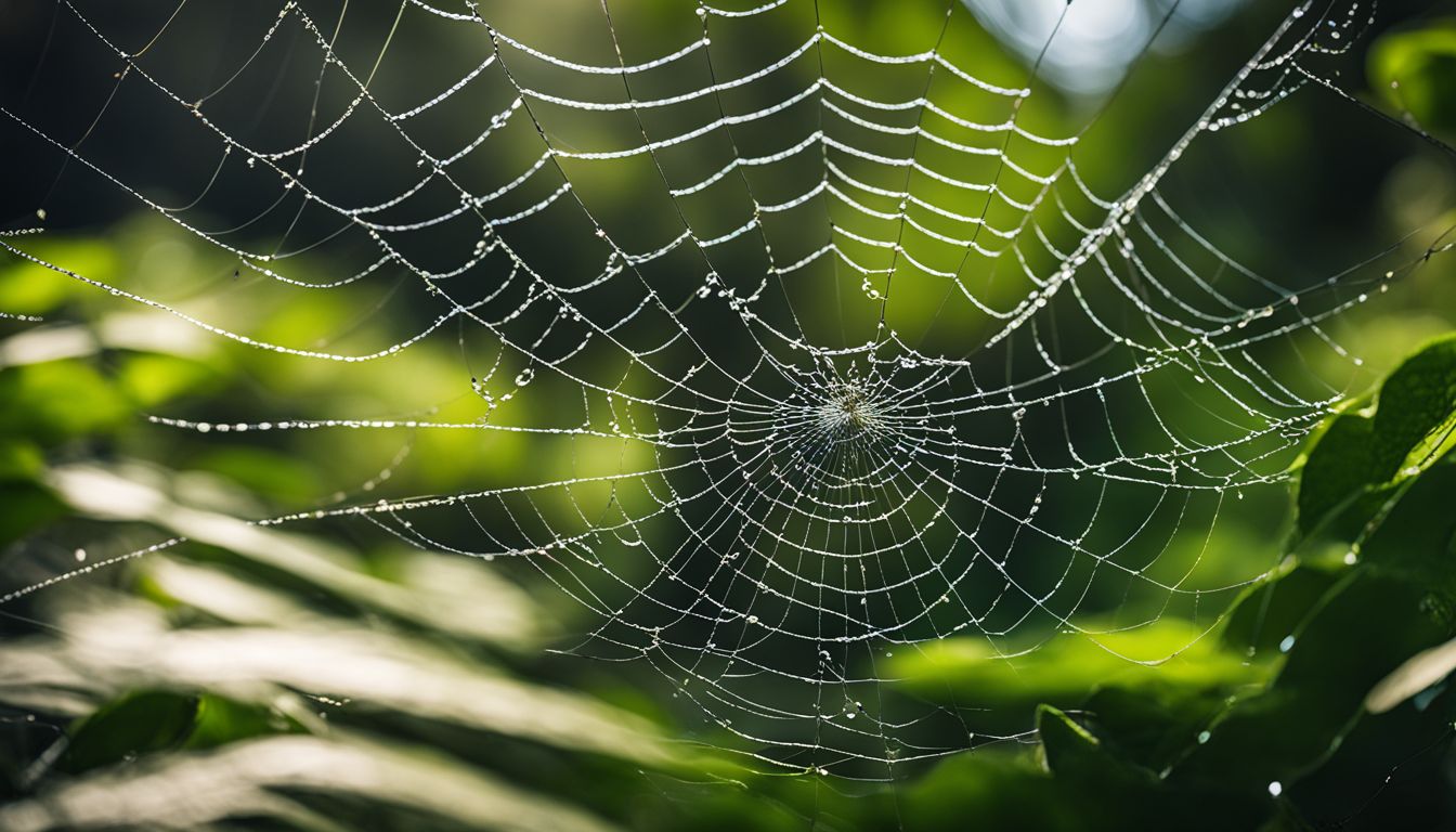 Ein kunstvolles Spinnennetz in einer üppigen natürlichen Umgebung.