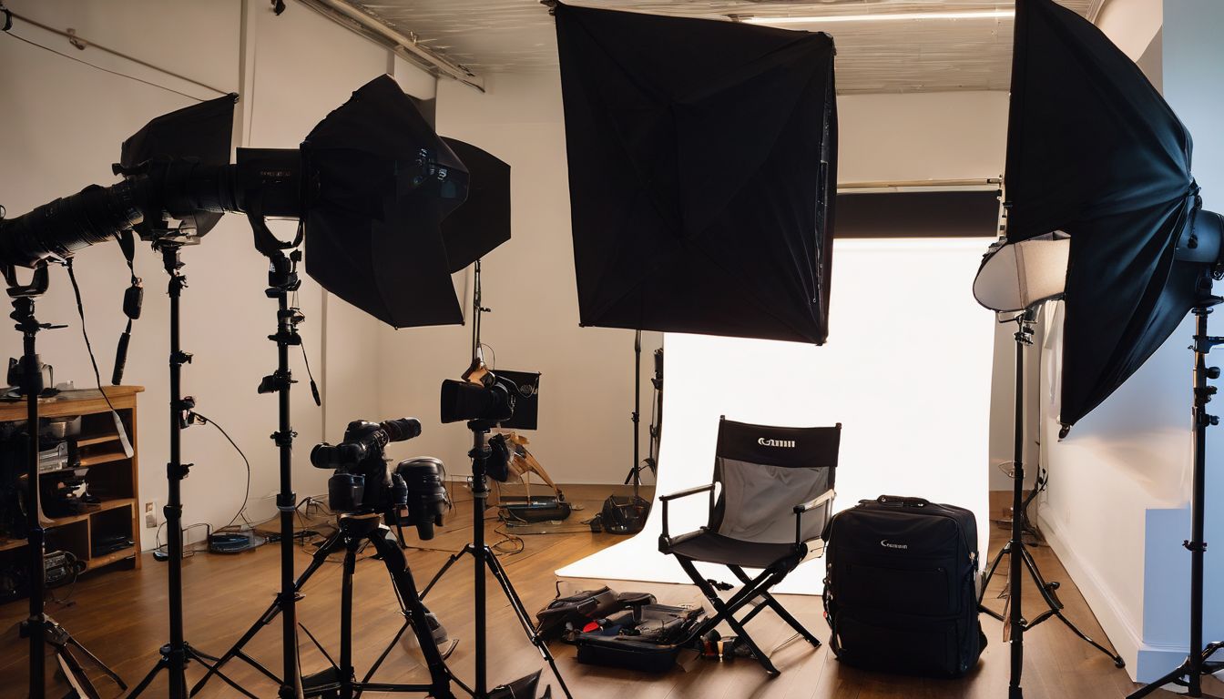 A professional photography studio set up with different models and outfits.