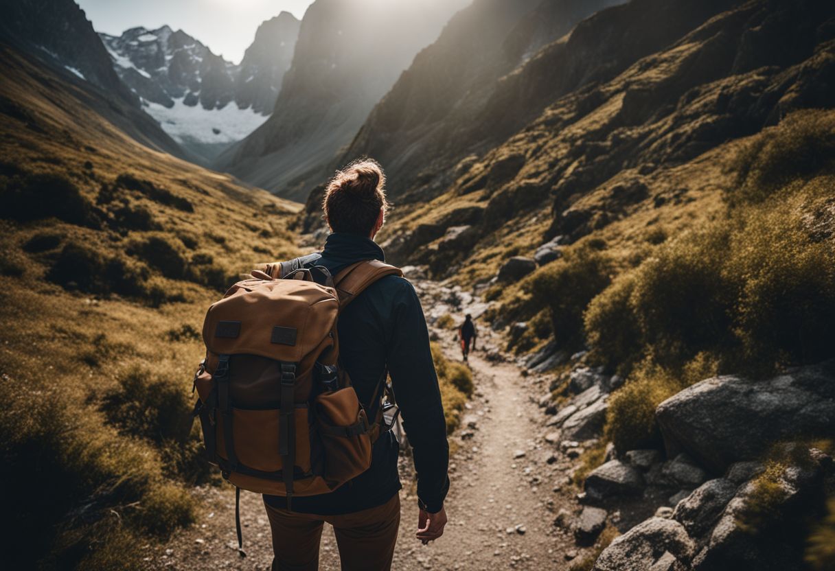 A hiker exploring a mountain trail with a backpack.
