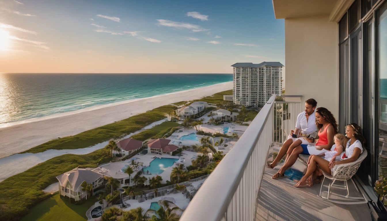 A family enjoying a coastal view from their Florida condo balcony.