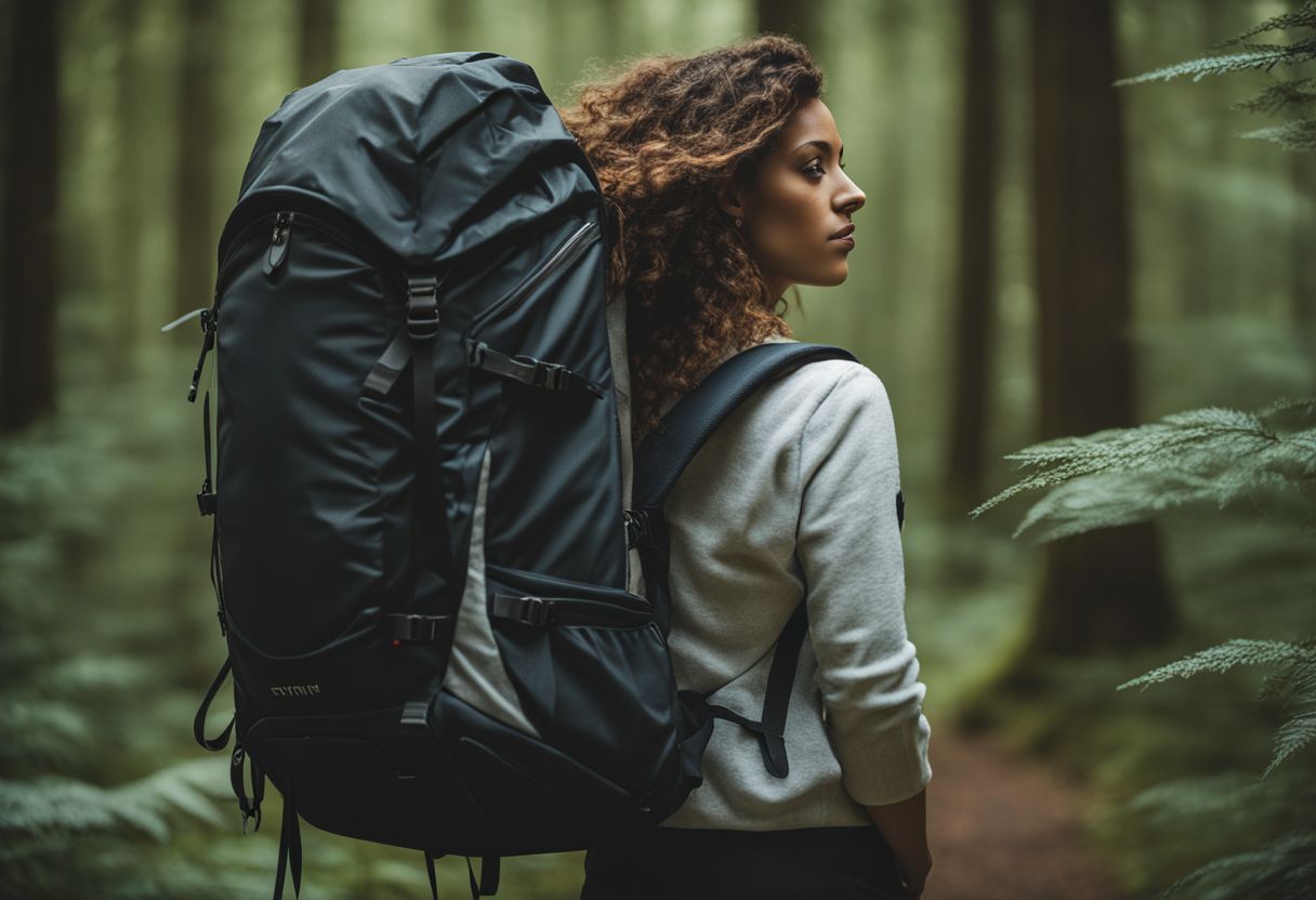 A backpack in a forest with various people and styles.
