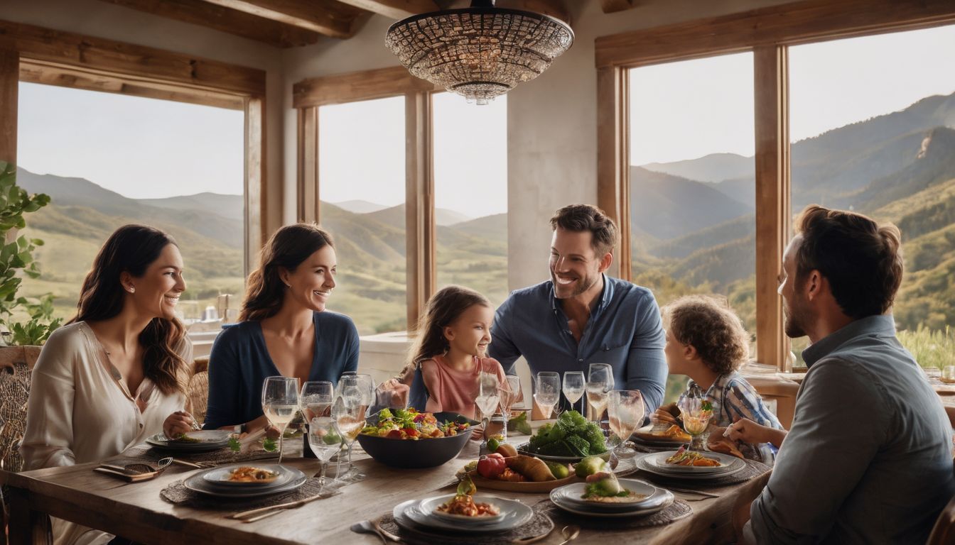 A family discussing insurance options at a dining table.