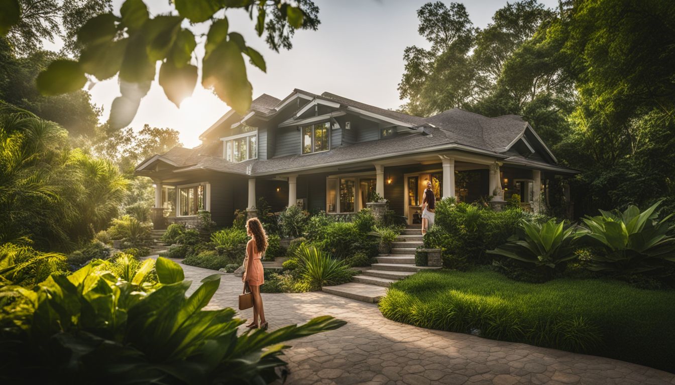 A homeowner stands in a lush, well-protected property.