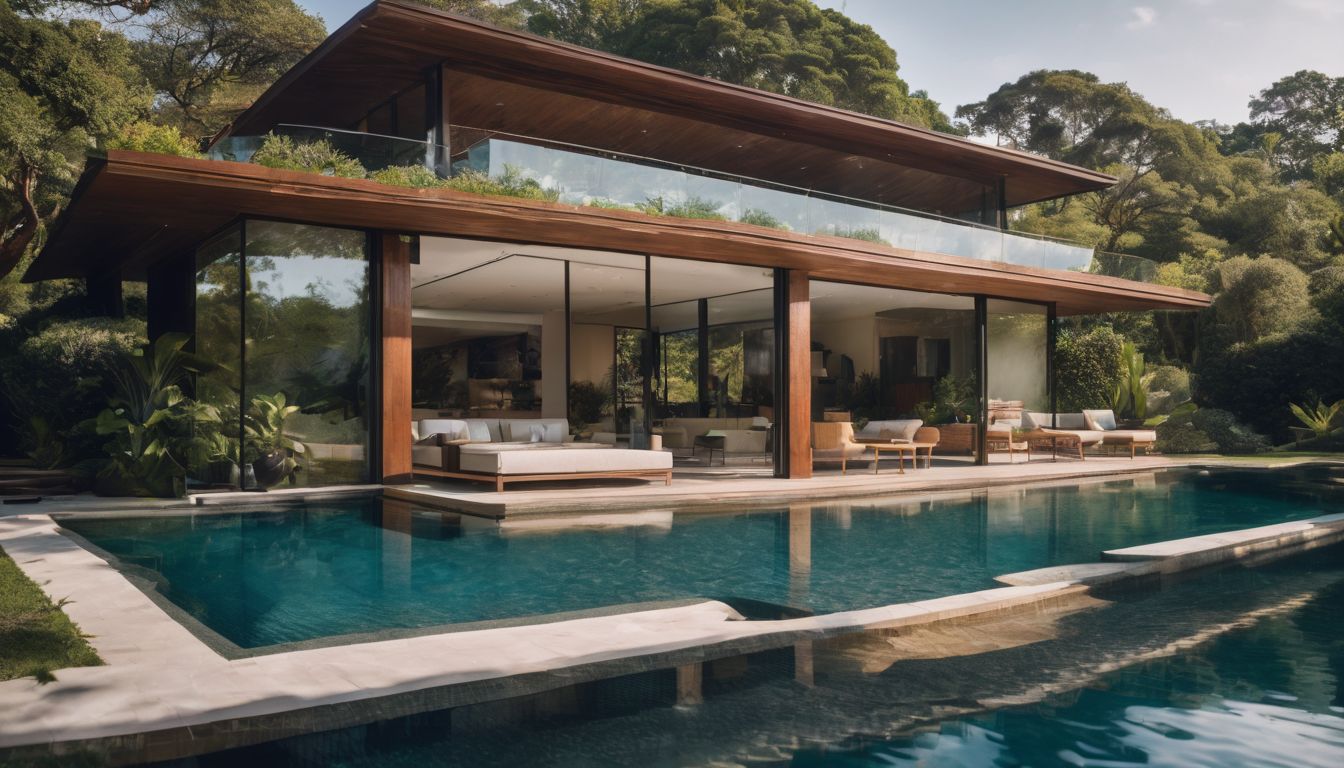 A luxurious infinity pool with a stunning garden view.