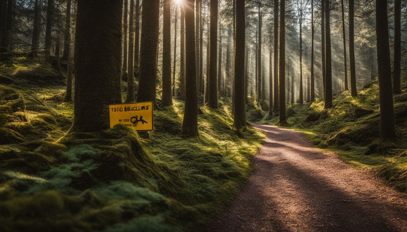 Ein Waldweg mit einem Warnschild für giftige Backlinks.