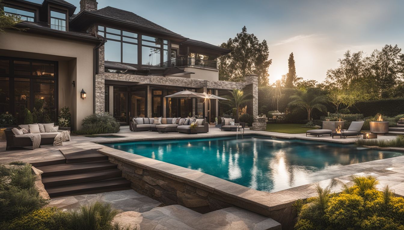 A luxurious in-ground pool with stylish landscaping and natural surroundings.