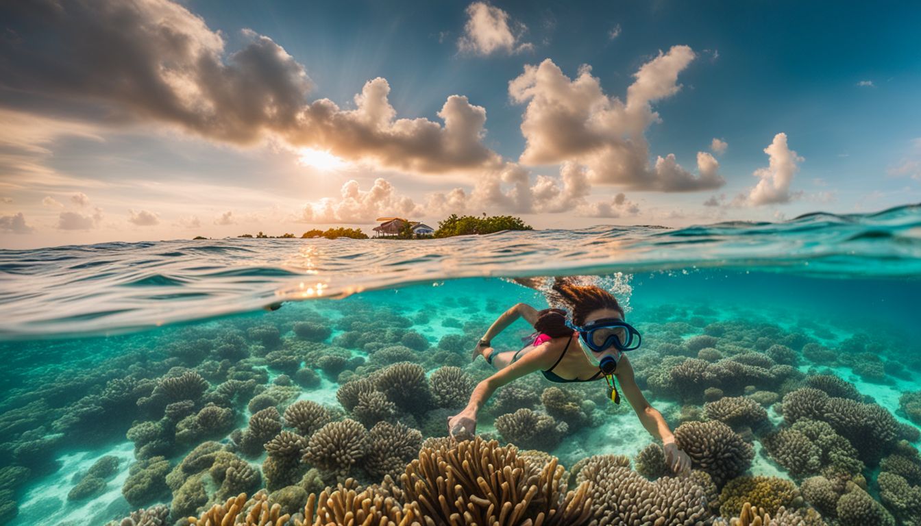 A couple snorkeling in the vibrant coral reefs of the Maldives.
