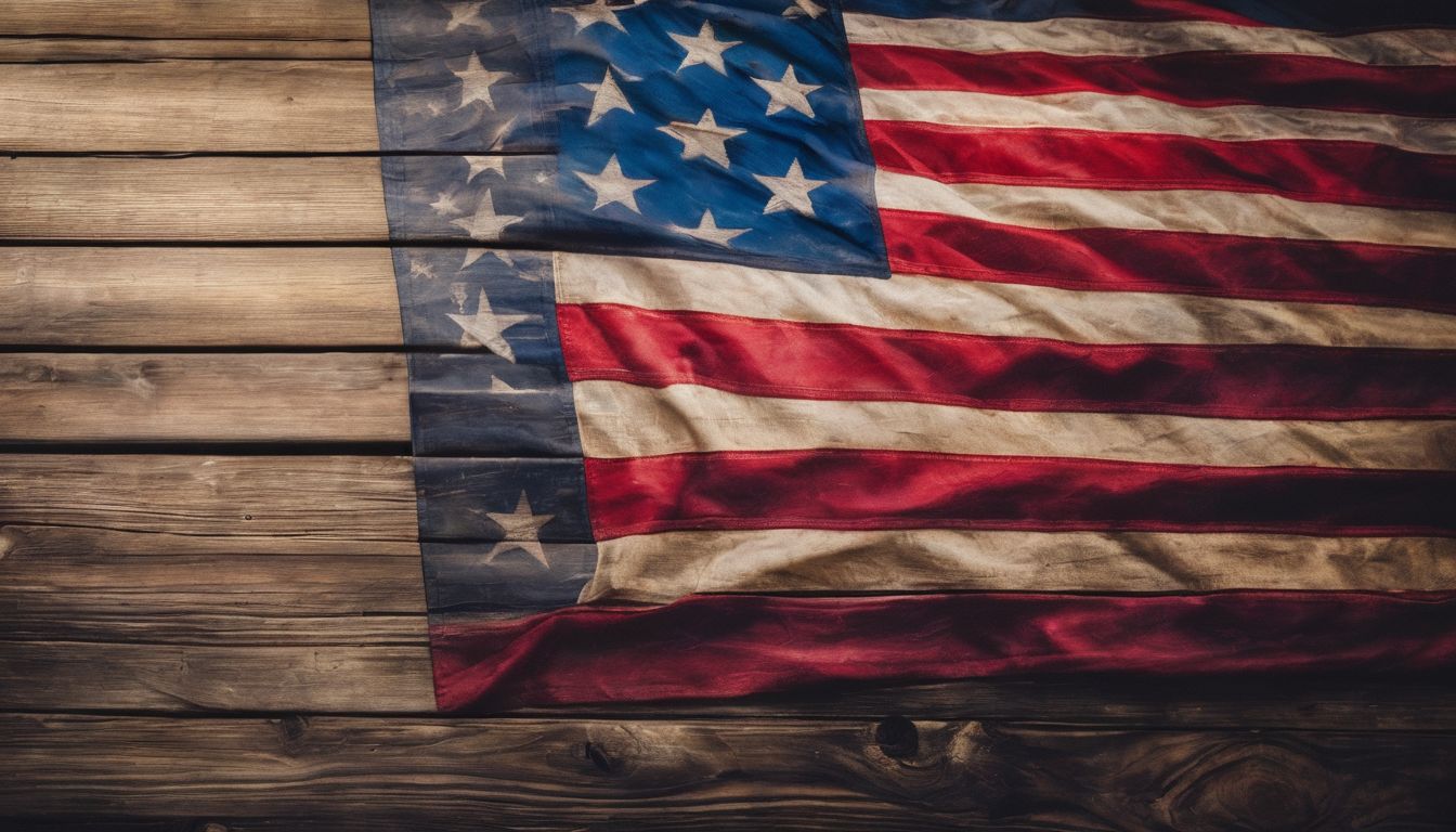 A vintage American flag tattoo on weathered wood.