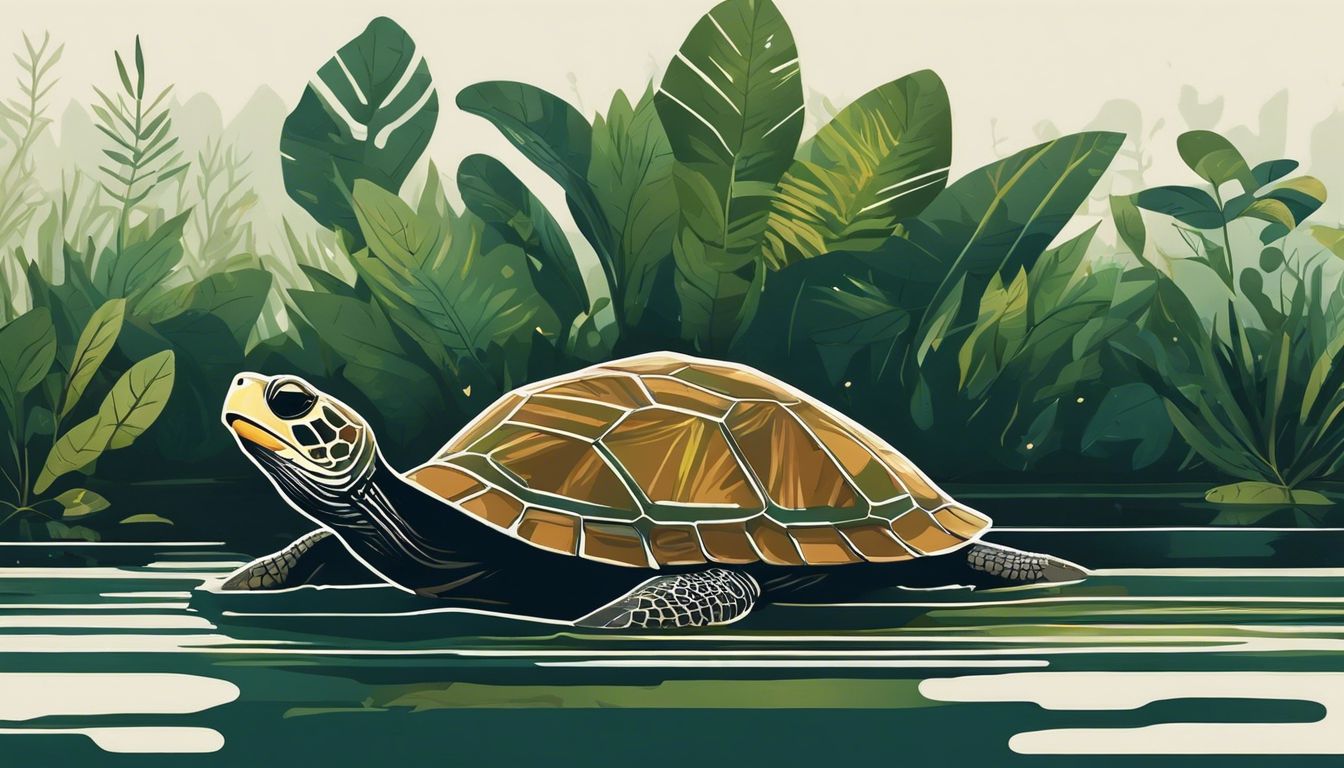 A Mata Mata turtle camouflaged in the Amazon River.
