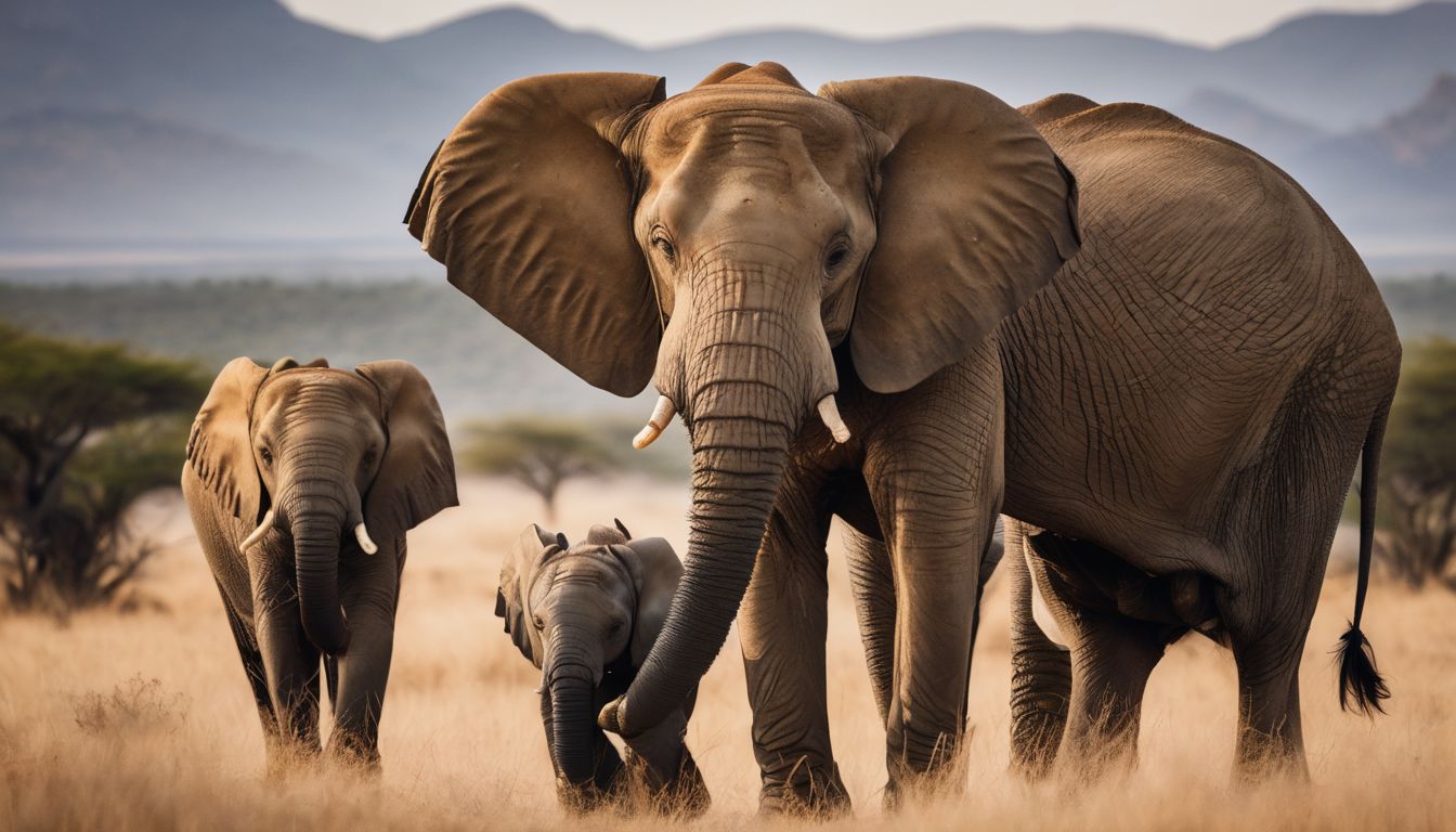 A photo of an elephant family roaming the dry savannah in stunning detail.