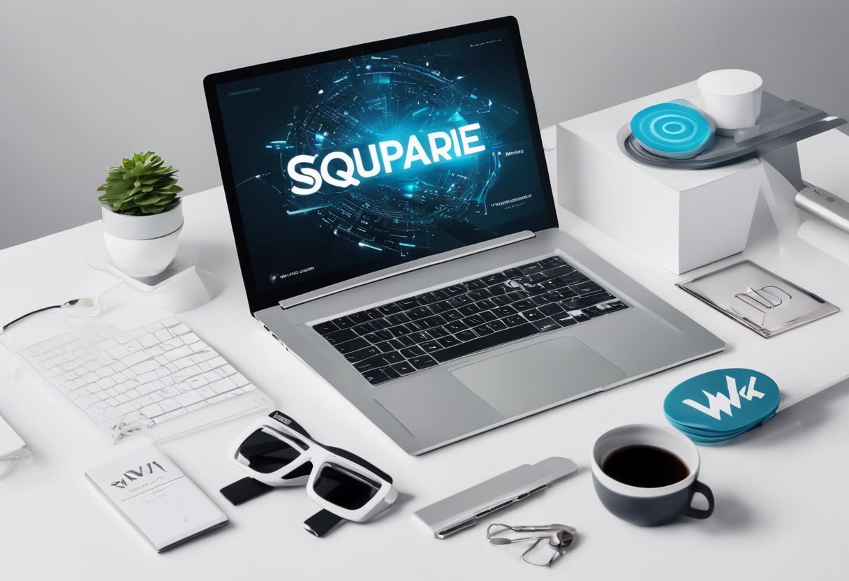 A comparison of WordPress, Wix, and Squarespace logos on a modern laptop with SEO tools.