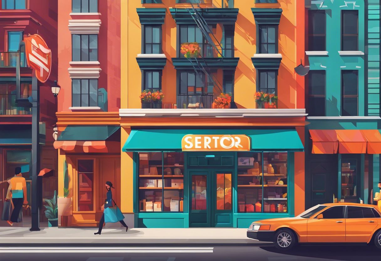 A colorful storefront in a vibrant city, showcasing the energy and diversity of urban life.