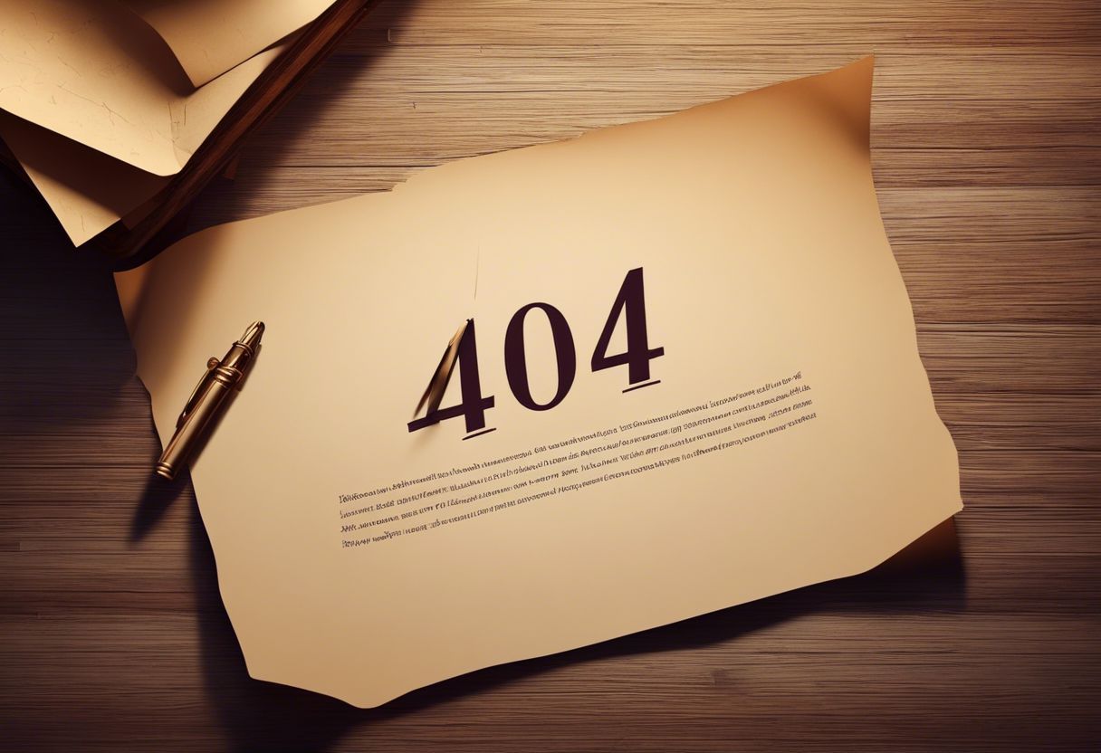 A flat design 404 message on vintage letter, desk with scattered papers.