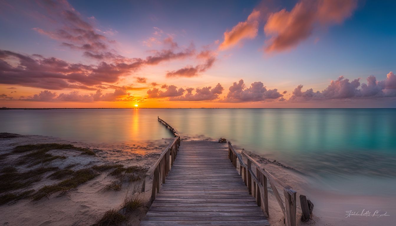 A colorful sunset over a peaceful beach in the Florida Keys.