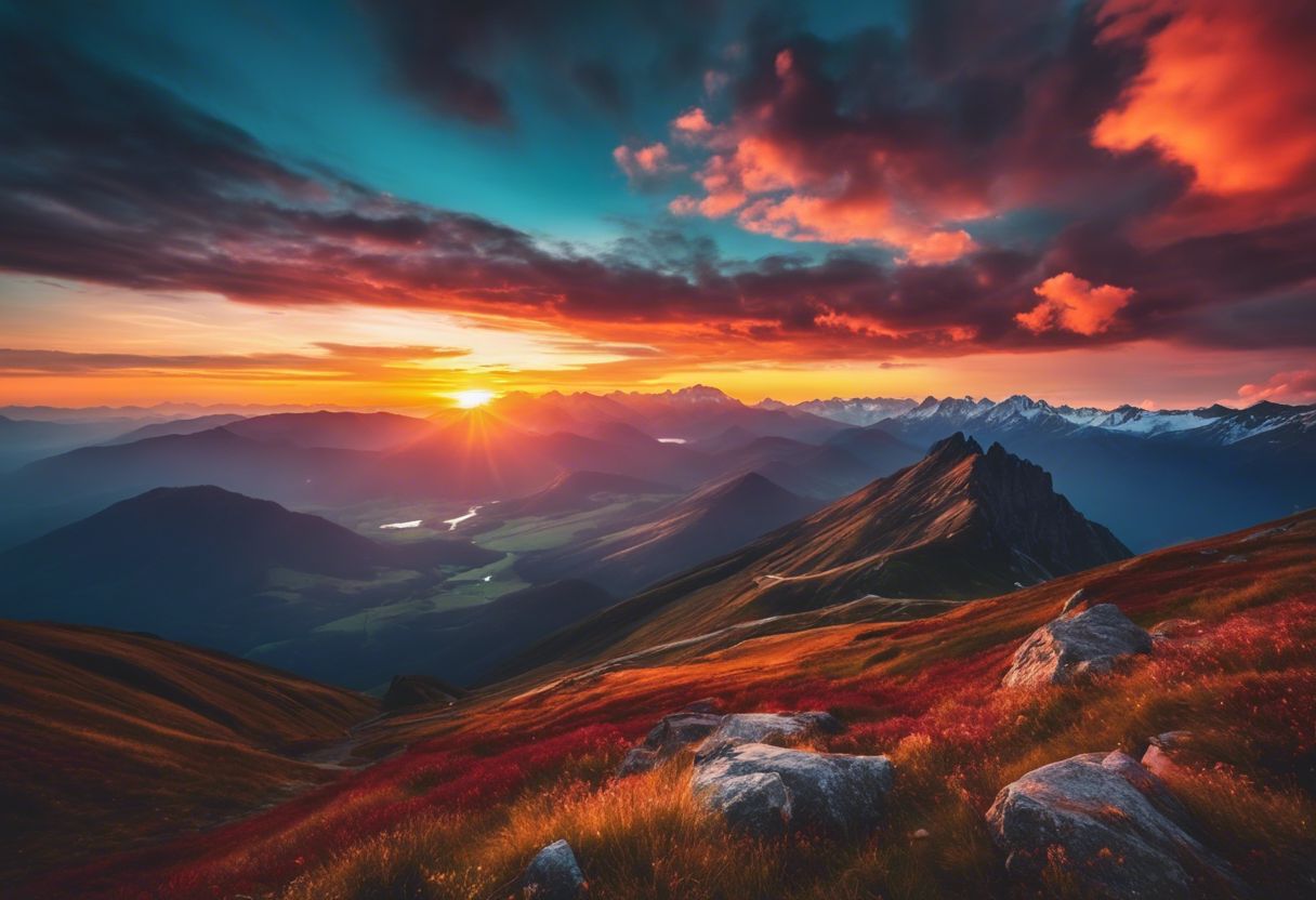 A vibrant sunset over a mountain range, highlighting the natural beauty and grandeur of the landscape. #LandscapePhotography #ScenicSunset