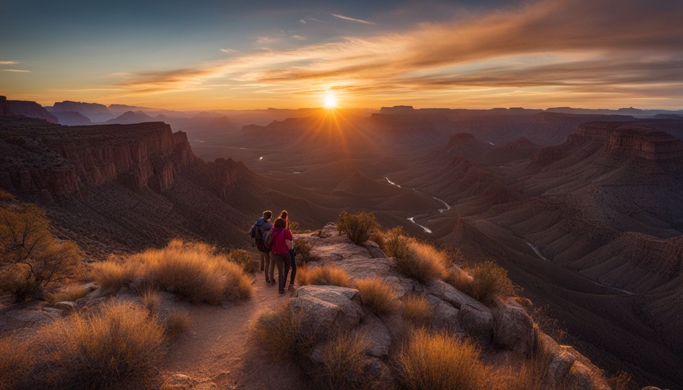 Hikers enjoying a scenic sunset at Big Bend National Park.