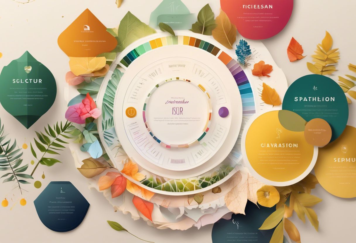 A vibrant landing page featuring a color psychology wheel, close-up color swatches, and nature photography.